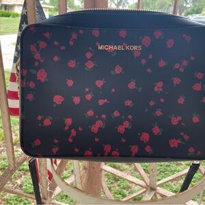 Michael Kors Black Bag with Red Floral Design